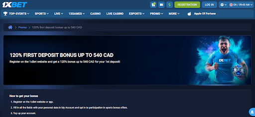  1xbet registration bonus Canada