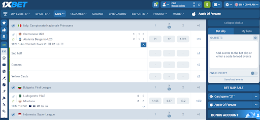 1xbet live betting
