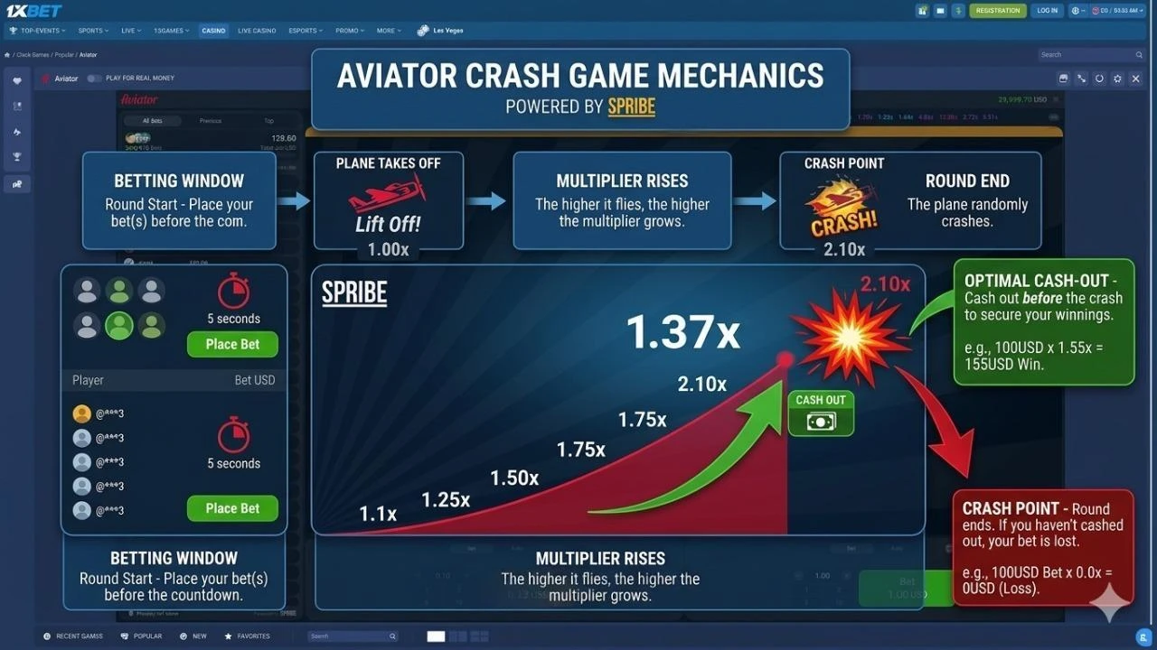 1xBet crash game Aviator 