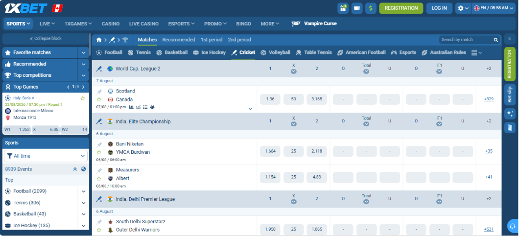1xBet Cricket Betting in Canada