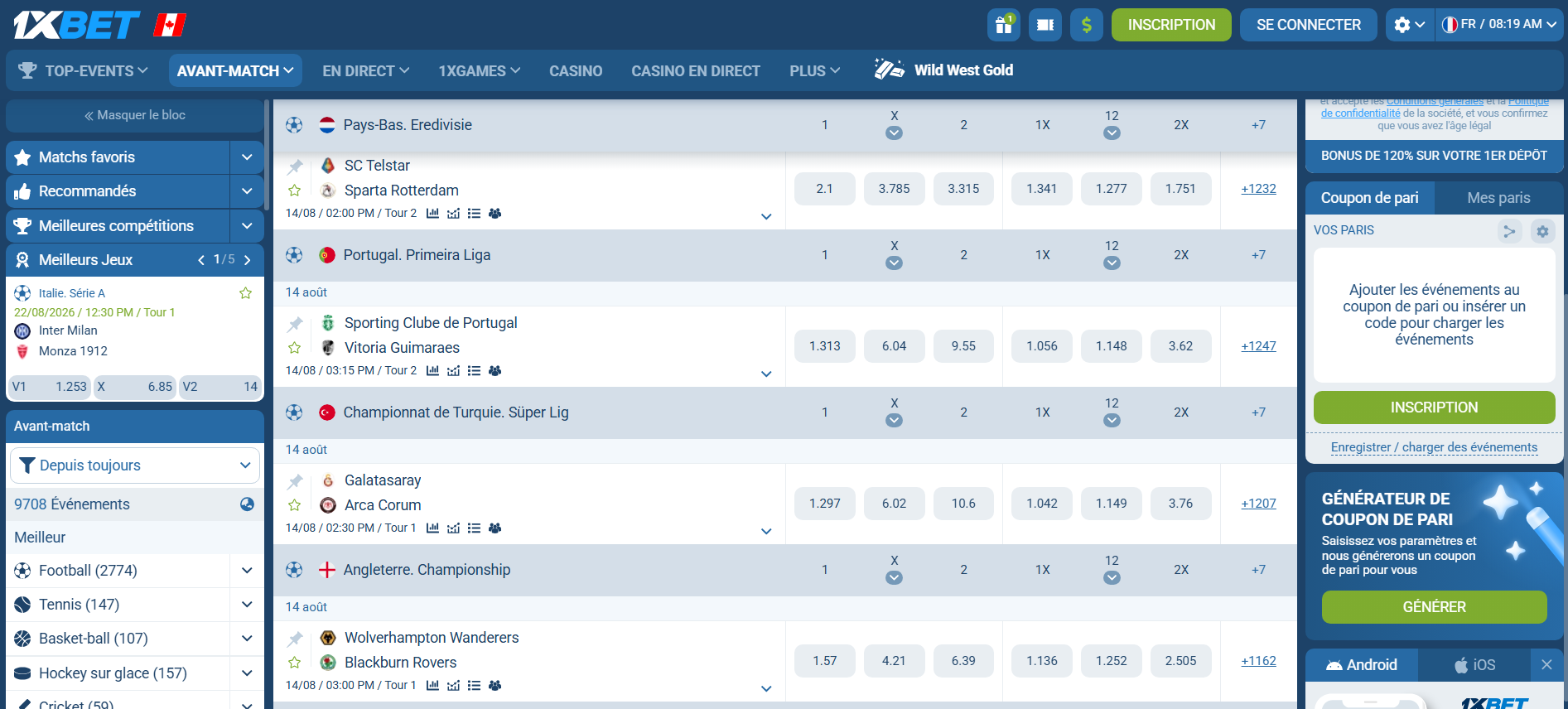 Ligne de paris sportifs 1xBet