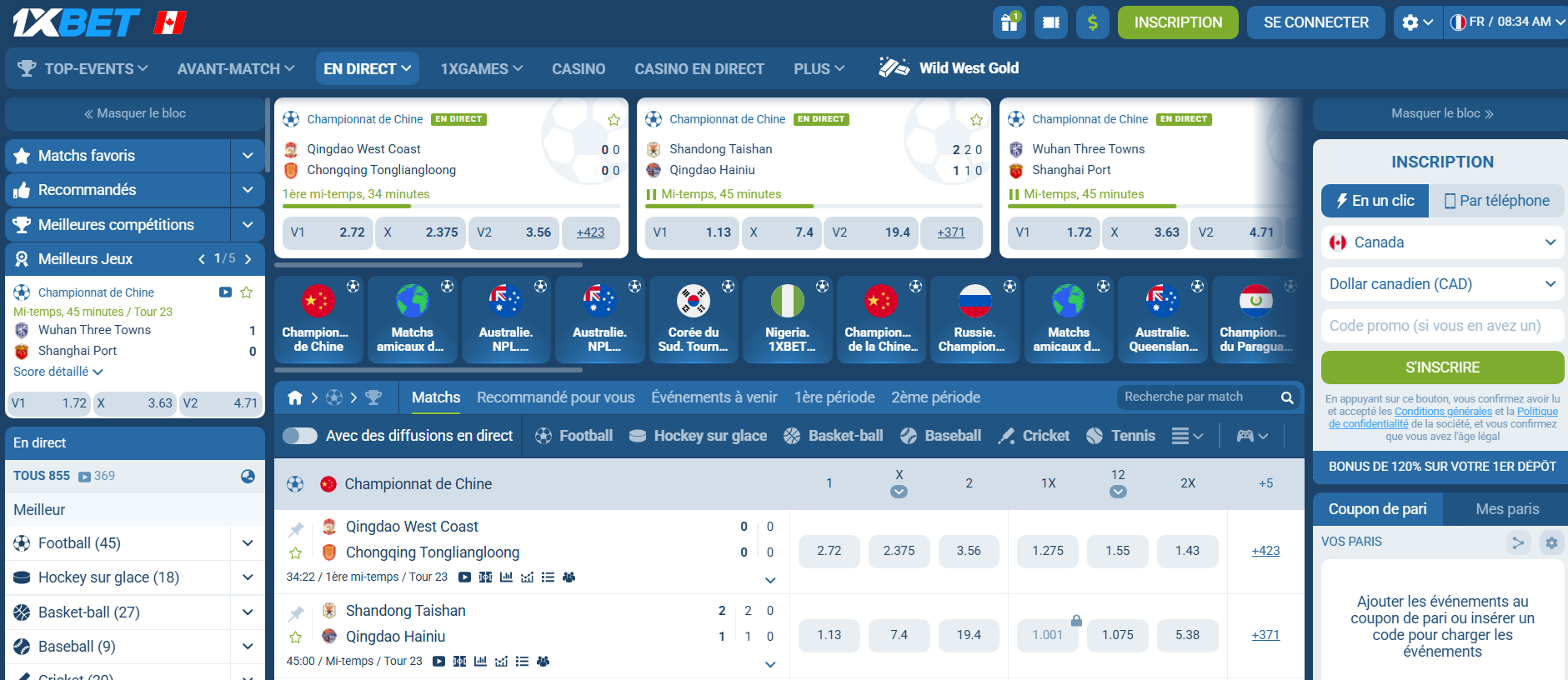 Paris en direct (live) sur 1xBet