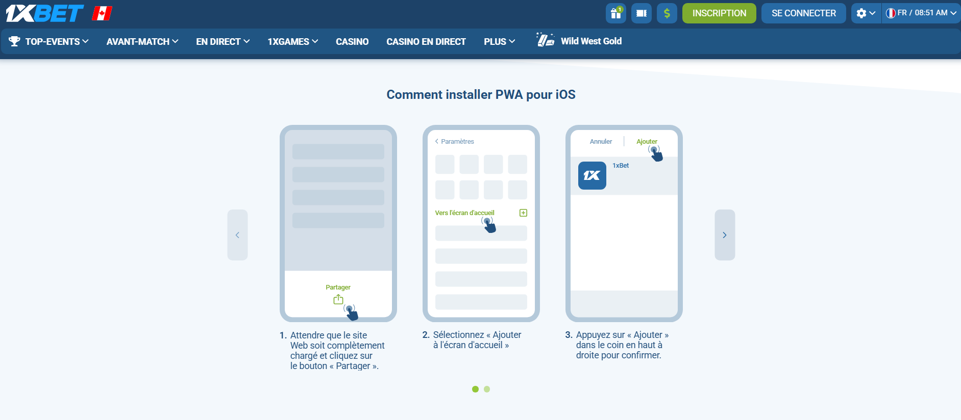 Installation de 1xBet 