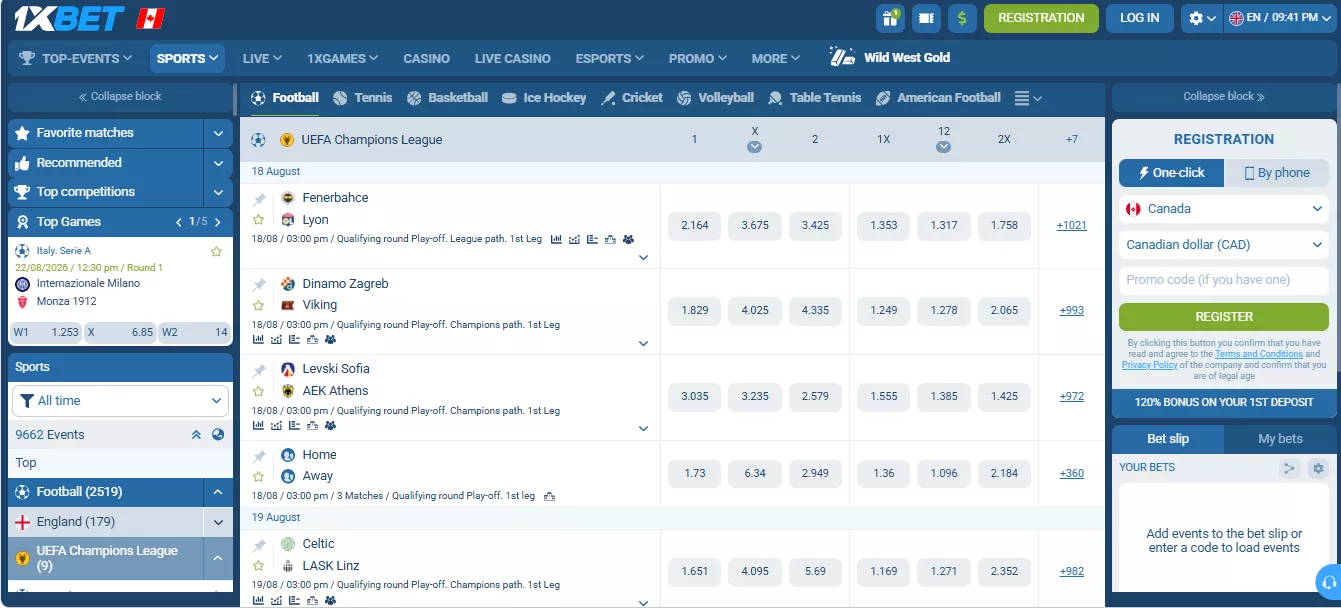Champions league betting – 1xBet CA