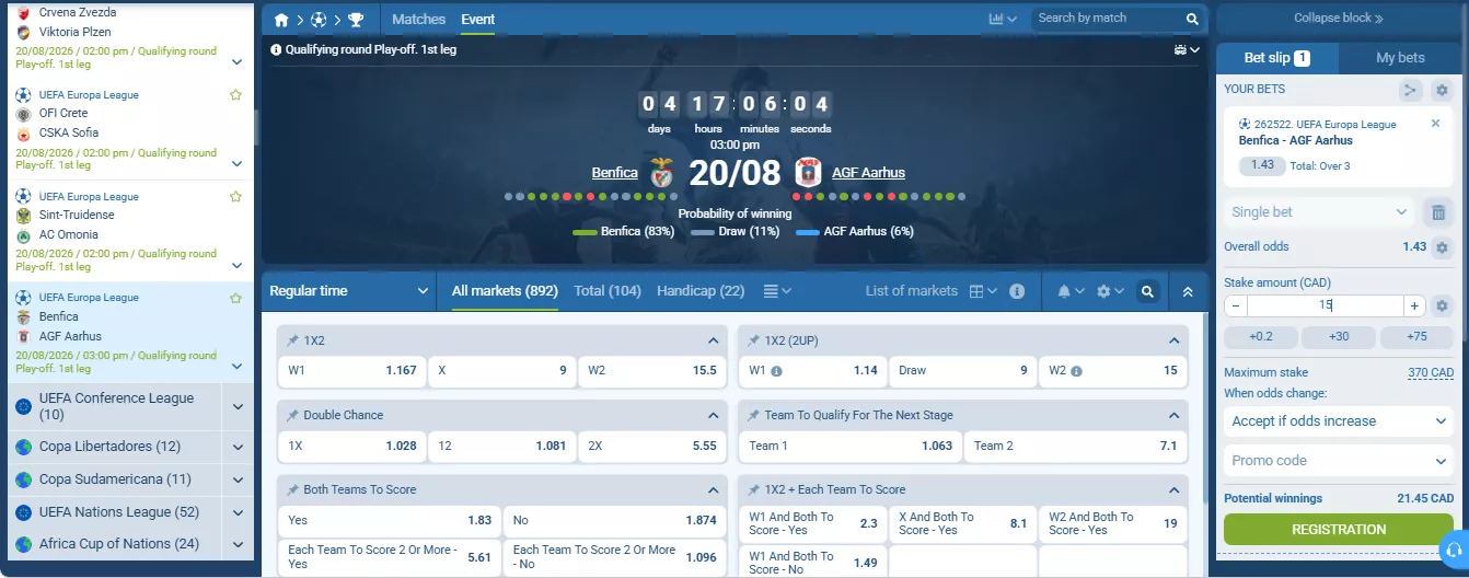 Europa League betting odds & markets
