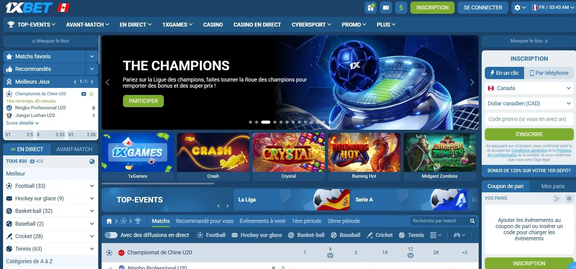Site officiel de 1xBet Canada