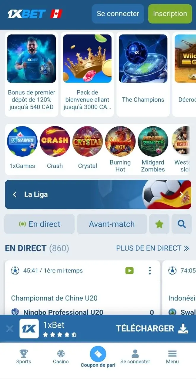 Application mobile 1xBet sur smartphone