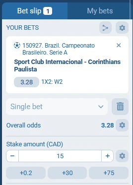 1xBet bet slip