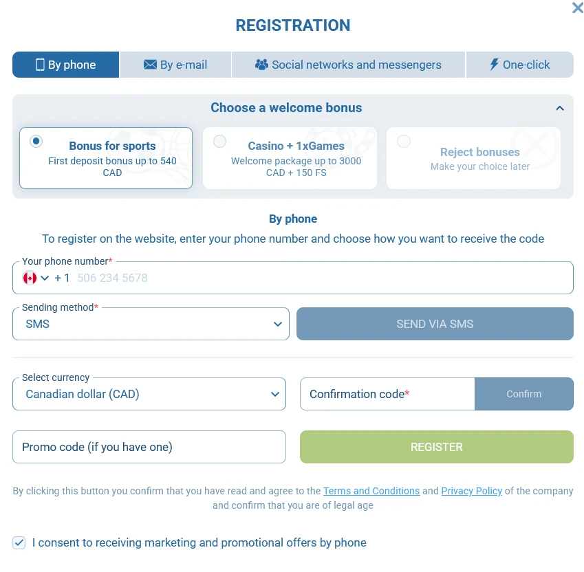 registration at 1xBet
